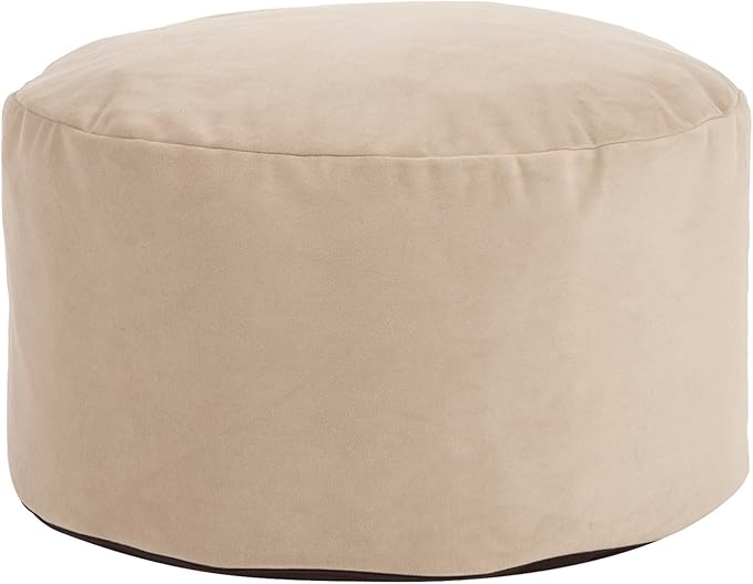 Howard Elliott Round Pouf Ottoman Foot Rest With Cover, Round Stuffed Foot Stool Filled with Polyester Fiber, Fluffy Comfortable Soft Seating for Living Room & Bedroom, 22 x 22 x 12 Inch, Bella Sand