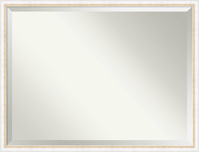 Amanti Art White Wall Mirror 32x42 Morgan White Gold Rectangle Bathroom Mirror for Wall Decor Living Room, X-Large Modern Wood Frame, Hangs Horizonally and Vertically, Bathroom Decor, Beveled Edge