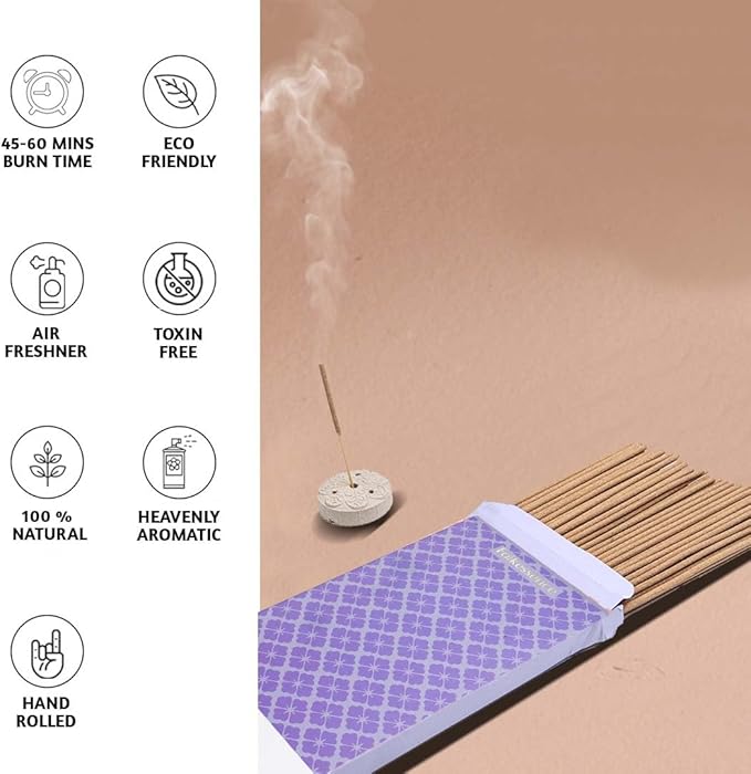 Folkulture Incense Sticks | Set of 120 Insence-Sticks with Holder for Relaxation | Vanilla & Cashmere Incense| Organic, Slow Burning & Non Toxic Inscents | Luxe Sweet Fragrances for Meditation