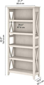 Bush Home Tall 5 Shelf Bookcase for Living Room or Home Office, Large Bookshelf, Modern Farmhouse Style, Key West Collection, Linen White Oak