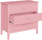 Large Pink 3 Drawer Dresser, Painted 30 Inch Tall Wood Nightstand with Storage, Wide Modern Chest of Drawers with Ball Bearing Slide for Bedroom Hallway Living Room Entryway Office