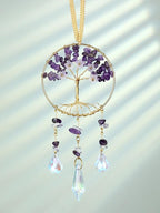 CrystalTears Amethyst Crystal Tree Life Hanging Ornament for Wall Window Home Room Decor, Handmade Feng Shui Healing Crystals Gemstone Glass Suncatcher Car Ornament, Crystal Gifts for Women Christmas