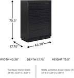 Signature Design by Ashley Londer Casual 5-Drawer Chest of Drawers with Safety Stop and Felt Lined, Black