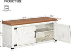 Shoe Storage Bench, 2 Tier Shoe Bench with Padded Seat Cushion & 2 Barn Doors, Entryway Bench with Adjustable Shelf, Farmhouse Shoe Cabinet for Living Room, Bedroom, Antique White SB26614KA
