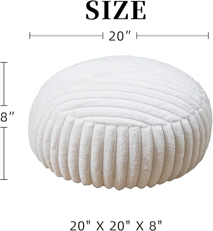 Unstuffed Pouf Ottoman Cover Soft Storage Extra Seat Farmhouse Comfortable Bohemian Poufs Accent Footrest 20x20x8 Inches for Living Room Bedroom Study Nook (Beige B, Round)