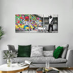 Novatique Banksy Wall Art Colorful Graffiti Canvas Wall Art Street Canvas Print Painting Street Cool Art Picture Decor Modern Graffiti Decor for Men Bedroom Living Room, 12" x 16" x 3Pcs