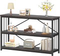 IBF Short Wide Horizontal Bookshelf, Industrial office Low 3 Tier Book shelf, Rustic Wide Vintage open Bookcase with Storage, Modern Grey Etagere for Home Office Living Room Bedroom, Gray Oak, 47 Inch
