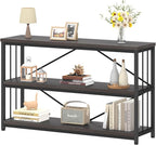 IBF Short Wide Horizontal Bookshelf, Industrial office Low 3 Tier Book shelf, Rustic Wide Vintage open Bookcase with Storage, Modern Grey Etagere for Home Office Living Room Bedroom, Gray Oak, 47 Inch