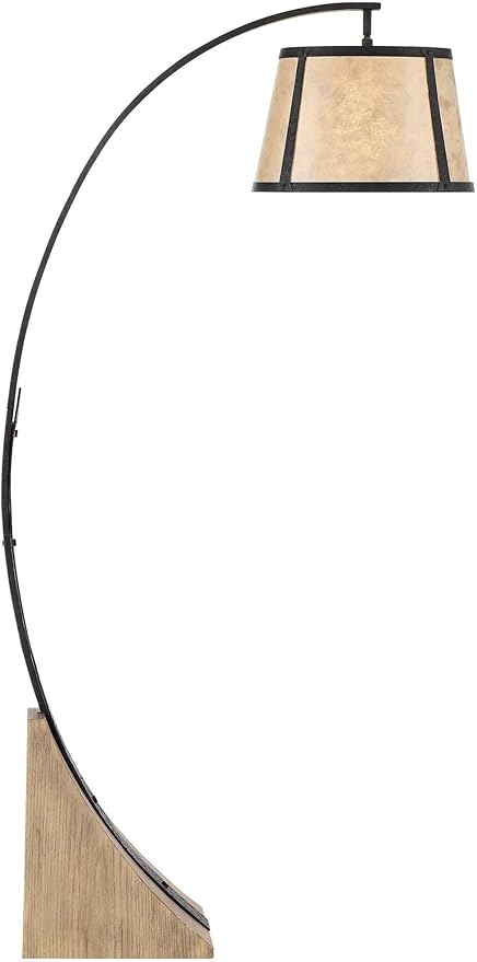 Franklin Iron Works Oak River Rustic Farmhouse Mission Style Arched Floor Lamp 66.5" Tall Dark Gray Black Wood Standing Base Mica Drum Shade for Living Room Reading House Bedroom Home Office