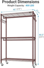 VIPEK R2 Plus Rolling Clothes Rack for Hanging Clothes Heavy Duty Clothing Rack 3 Tiers Adjustable Metal Wire Shelving Garment Racks with Side Hooks, Closet Organizers and Storage Wardrobe, Bronze