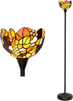 Tiffany Floor Lamp Tochiere Standing Lamp Yellow Grapes Style Stained Glass Floor Light Vintage Tall Pole Uplight Rustic Corner Lamp with Foot Switch for Home Decor Living Room Bedroom