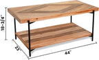 CONSDAN StoneCreek Coffee Table, Solid Fir Wood & Metal Frame, 2-Tier Industrial Farmhouse Table for Living Room/Office, 44" Rectangular Table