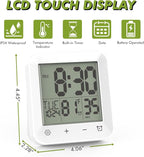 Digital Shower Clock Waterproof, Bathroom Wall Clock Timer with Touch Screen, Temperature, LCD Display, Suction Cup Hanging Hole Stand for Kids and Adults
