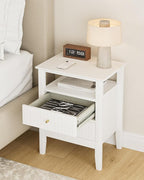 Fluted Nightstand, Farmhouse Night Stand with 2 Drawers, Mid Century Modern Side Accent Table,Bedside End Table for Bedroom, Living Room, White