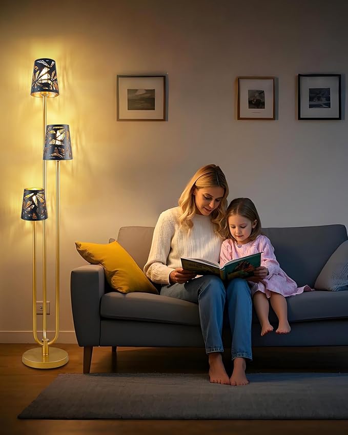 3-Light Gold Floor Lamp for Living Room, Unique Candle Holder Style Tall Standing Lamps for Bedroom, 3000K Warmwhite Mid Century Modern Floor Lamp for Home Office(Bulbs Included)