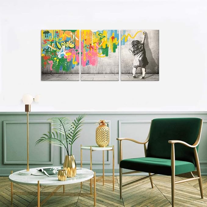 Novatique Graffiti Art Wall Decor Banksy Wall Art Colorful Pop Poster Street Graffiti Painting Canvas Print Ready to Hang for Bathroom Bedroom Office,12" x 16" x 3 Pcs