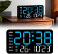 Multifunctional Decorative Led Digital Wall Clock,Large Digital Clock Shows Time,Date,Temperature,Auto Brightness Adjustment,Dual Alarms,Electronic Clock for Livingroom (Blue lamp with black shell)