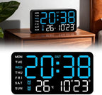 Multifunctional Decorative Led Digital Wall Clock,Large Digital Clock Shows Time,Date,Temperature,Auto Brightness Adjustment,Dual Alarms,Electronic Clock for Livingroom (Blue lamp with black shell)