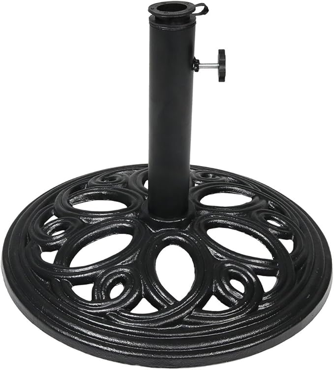 Sunnydaze 24lb Cast Iron Patio Umbrella Base - Heavy-Duty Round Metal Outdoor Market Umbrella Stand for Outside - 18-Inch - Black - Pretty Petals