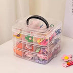 3-Tier Hair Accessories Storage Box, Clear Plastic Organizer with Handle, 5.9 x 5.9 x 5.1 in (Transparent, 5.9 x 5.9 x 5.1 in)