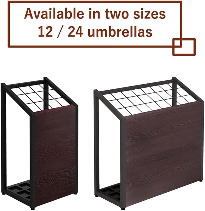 AKIRA Large Capacity Umbrella Stand for 24-Umbrellas Modern Natural Wood Grain & Black Metal Entryway Organizer Rack Holder for Office or Lobby, Model US-US-0625-BKNA