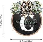Circular Surname Front Door Welcome Sign - 26 Letter House Wreath, Front Porch Decorations, Year-Round Home Decor (C)
