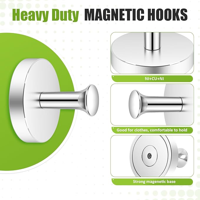 Neosmuk Magnetic Coat Hook,130lb+ Strong Extra Heavy Duty Magnet Hooks,Magnetic Wreath Hanger/Holder for Metal Doors,Purse,Towel,Stocking,Cruise Cabin,Silver,3 Pack