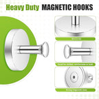Neosmuk Magnetic Coat Hook,130lb+ Strong Extra Heavy Duty Magnet Hooks,Magnetic Wreath Hanger/Holder for Metal Doors,Purse,Towel,Stocking,Cruise Cabin,Silver,3 Pack