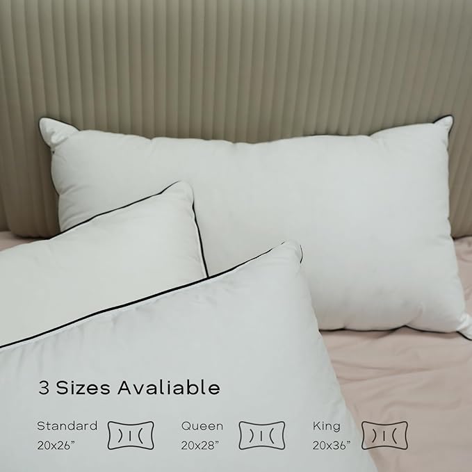 Luxury Down Fiber Pillows Queen Size, Bed Pillows for Sleeping, Pillow for Back, Stomach or Side Sleepers