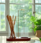 2 in 1 Glass Incense Holder for Sticks with 9-Hole Upright Burner, Ash Catcher, Brush & Greeting Card, Meditation & Yoga Accessories,Gift for Home Decor (Dark Base)