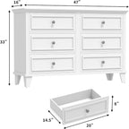 GarveeHome Farmhouse White Dresser for Bedroom with 6 Drawer, Double Dresser TV Stand with Vintage Handle, Wide Wood Dressers & Chests of Drawers, 6 Drawer Dressers for Bedroom, Living Room, Hallway