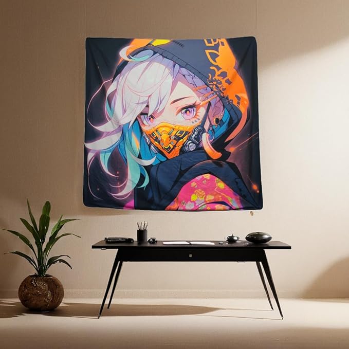 HOUHUANG Anime Fluorescent Tapestry - 59x59 Inches Large Wall Hanging for Room Decoration, Glow-in-the-Dark Trippy Boho Style with Blacklight Effects, Perfect for Bedroom and Custom Tapestry Lovers (Ninja Girl )