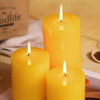 KONNI Yellow Pillar Candles Set of 3, 3"x 6" Unscented Pillar Candles Bulk, 56 Hours Long Burning Candles, Smokeless&Dripless Large Round Candle for Wedding, Home Decoration, Parties, Spas, Dinner