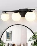 New Bathroom Vanity Light Fixtures Brushed Bronze Milk White Globe Glass Shade Modern Wall Bar Sconce Over Mirror (Black, 3 light-24inch-G9)