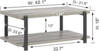 FOLUBAN Rustic Coffee Table, Modern Wood Center Table for Living Room, Industrial 2 Tier Rectangle Low Cocktail Tea Table with Storage Shelf, Light Grey