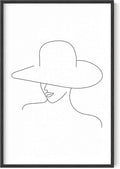 Y2K BOO Elegant Woman in Hat UNFRAMED Wall Art Minimalist Feminine Profile Continuous Line Drawing 24x36 Inch Heavyweight Paper chic Studio Decor