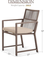 Aluminum Outdoor Patio Dining Chairs - Imitation Rope Vine Chair Ergonomic Backrest Design Detachable Seat Cushion Soft and Breathable Garden Porch Light Brown Set of 8
