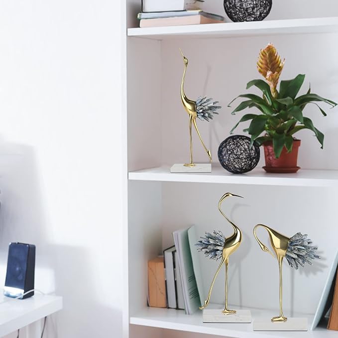 suruim Gold Decor Accents,Brass Birds Statues Gold Home Decor Modern Crystal Decor Ornaments for Living Room, Bedroom, Office Desktop, Cabinets (Blue C)