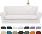 YEMYHOM Latest Checkered 3 Pieces Couch Covers for 2 Cushion Couch High Stretch Sofa Cover with 2 Extra Large Seat Cushion Covers Anti Slip Elastic Slipcovers (XL Loveseat, White), 71"-91"(2 CUSHIONS)