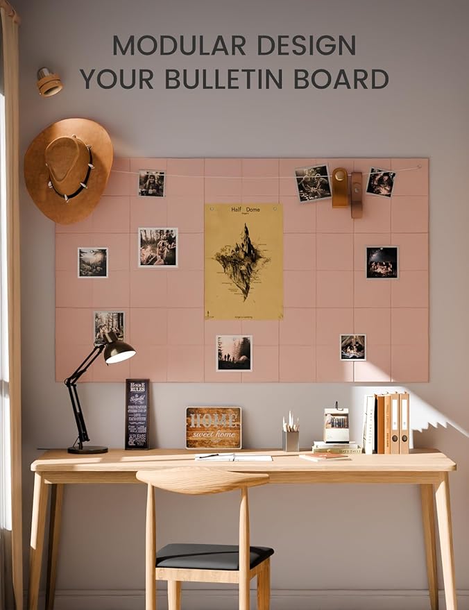 Fluxynara Large Felt Bulletin Board 36" x 24"Cork Board Alternative-6 Pack with 40 Safe Removable Adhesive Tabs, Cork Boards for Walls Cork Board for Home Office Classroom Pin Board-Pink