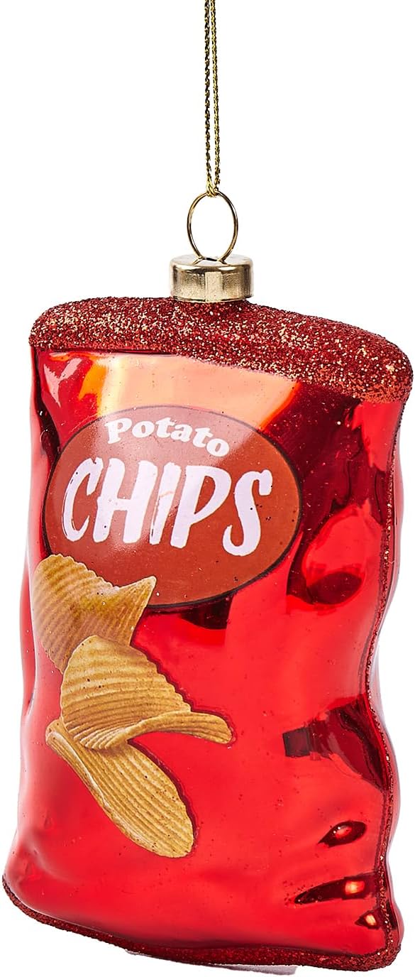 Funny Hanging Christmas Ornaments 2025 - Cute Chips Glass Blown Tree Decorations, 3D Premium Decorative Holiday Decor for Food Xmas Home Outdoor Window Centerpiece