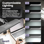 Neatfi Ultra Desk Lamp – 3,500 Lumens, 45W LED, 26-Inch Wide Shade, 5 Brightness Levels, Clamp Mount, Shadow-Free, Non-Flickering Light (Non-CCT with Clamp, Silver)