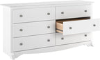 Prepac Sonoma 6-Drawer Double Dresser for Bedroom, Wide Chest of Drawers, Traditional Bedroom Furniture, 59" wide x 17.5" deep x 29" tall, White