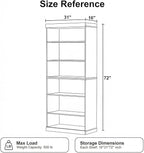 Casaphoria 6 Tier Wooden Bookshelf, 72" H Tall Book Shelf with Adjustable Shelves, Wide Bookshelf with 16" Deep Storage Space for Living Room,Bedroom & Home Office