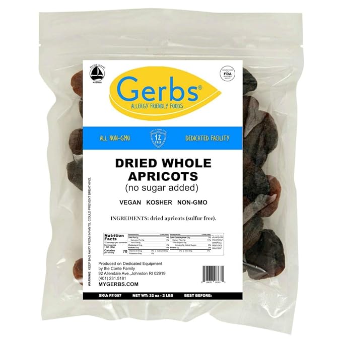 Gerbs Dried Apricots 4 lbs. | Unsulfured, No Artificial Additives, Resealable Bag | Naturally Sweet & Chewy | Top 14 Allergen-Free