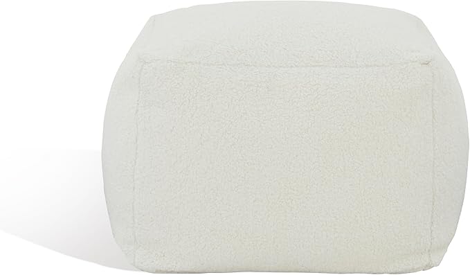 SAFAVIEH Couture Collection Samuels White Faux Shearling Ottoman Square Pouf (Fully Assembled)