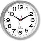 Atomic Wall Clock 14 Inch, Modern Clock Battery Operated Classic Analog Decorative for Kitchen, Living Room, Office, Bedroom, Bathroom (Silver)