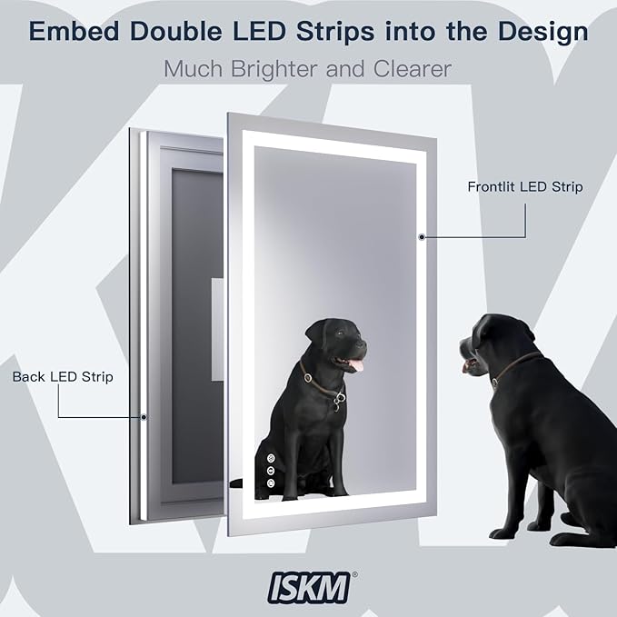 ISKM 40'' x 30'' LED Mirror for Bathroom Lighted Vanity Mirror for Wall Front Lights + Backlit LED Bathroom Mirror Anti-Fog Tempered Glass ETL Listed