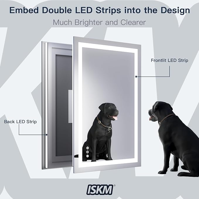 ISKM 40'' x 38'' LED Mirror for Bathroom Lighted Vanity Mirror for Wall Front Lights + Backlit LED Bathroom Mirror Anti-Fog Tempered Glass ETL Listed