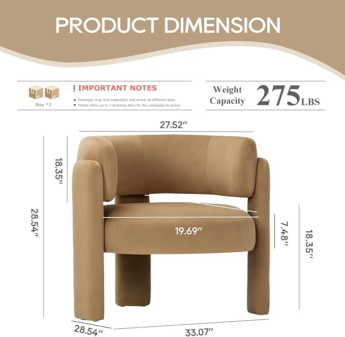 COLAMY Modern Accent Chair Set of 2, Velvet Accent Chairs, Upholstered Barrel Chairs with Solid Wood Legs, Comfy Side Chair for Living Room, Bedroom, Reading, Cozy Reading Chair,Khaki
